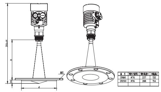 衛(wèi)生型平面雷達物位計外型尺寸圖
